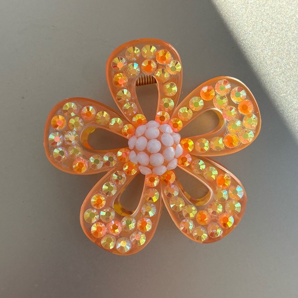 Handmade Accessories - Handmade Orange Flower, Rhinestone Hair Clip